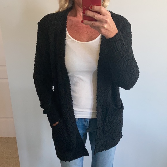 Black Color Popcorn Texture Open Cardigan - Picture 4 of 10